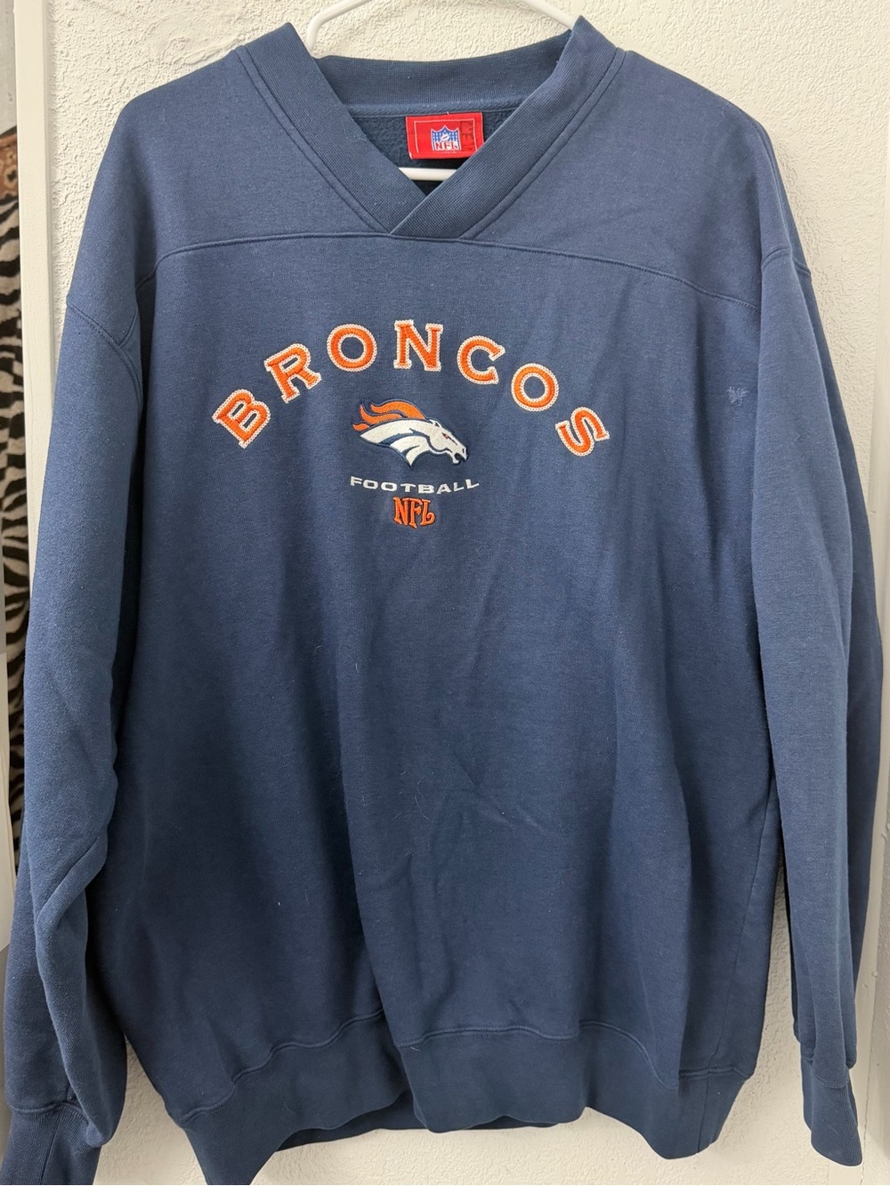 Vintage 90s Denver Broncos NFL Sweatshirt - Embroidered Logo - V-Neck - Large
